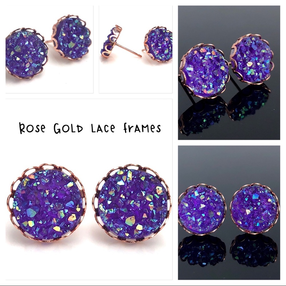 3 for 15🎀 chunky Druzy style purple earrings - Picture 8 of 12